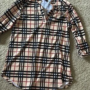Plaid V-Neck Blouse